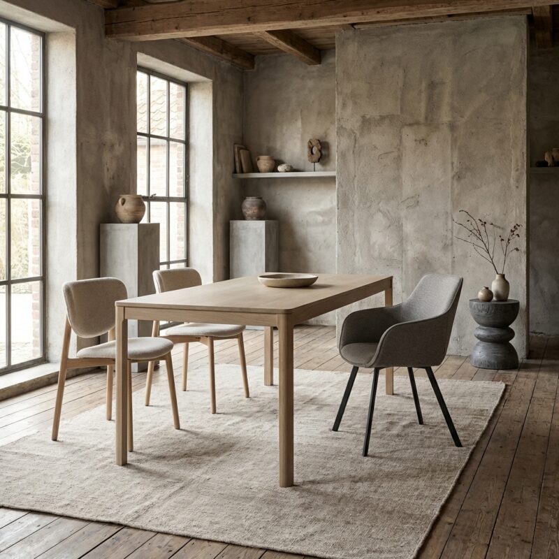 Amalfi eetkamertafel rechthoekig, landelijk modern, witgewassen