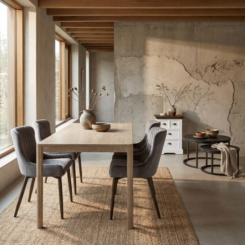 Rechthoekige eetkamertafel in white wash uit de Amalfi collectie