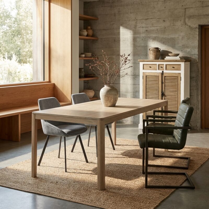 Amalfi eetkamertafel met landelijk modern design in witte was