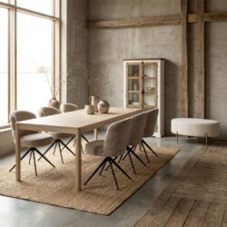 Amalfi eetkamertafel in white wash, landelijk modern stijl, rechthoekig