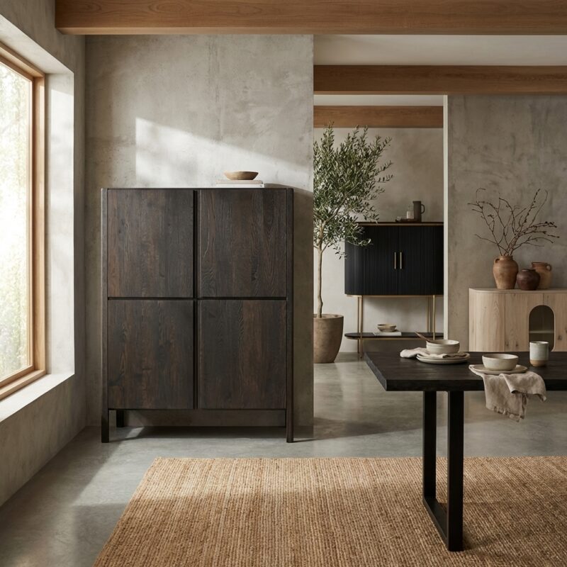 Amalfi opbergkast in bruin basalt, landelijk modern stijl, 120 cm breed