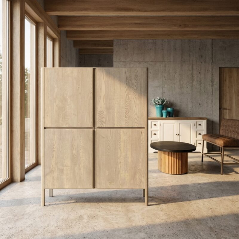 Amalfi opbergkast in white wash kleurtint, landelijk modern stijl, 120 cm breed