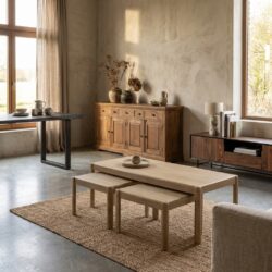 Amalfi salontafel en bijzettafel set in white wash, landelijk modern stijl