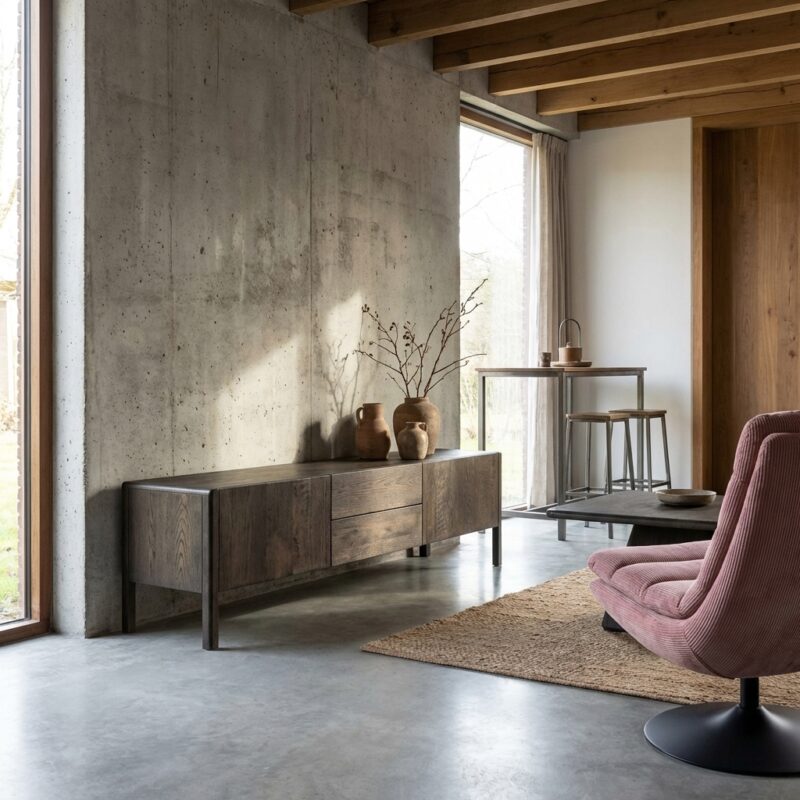 Amalfi TV-meubel basalt 180 cm, landelijk modern, bruin, oak finish