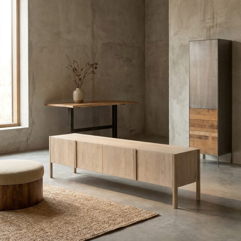 Amalfi TV-meubel in witte was, landelijk modern stijl, 220 cm breed