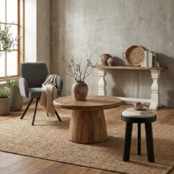 Ronde bijzettafel in bruin, new vintage stijl, 60 cm diameter