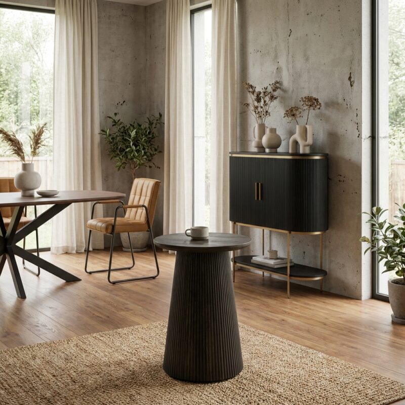 Ronde bijzettafel in olijfbruin nieuwe vintage stijl