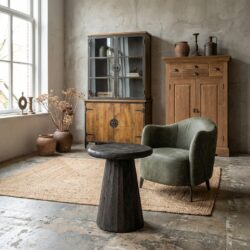 Ronde bijzettafel in zwart, new vintage stijl, 40x40x55 cm