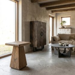 Vierkante bijzettafel in bruin, new vintage stijl, 40 cm lang en breed