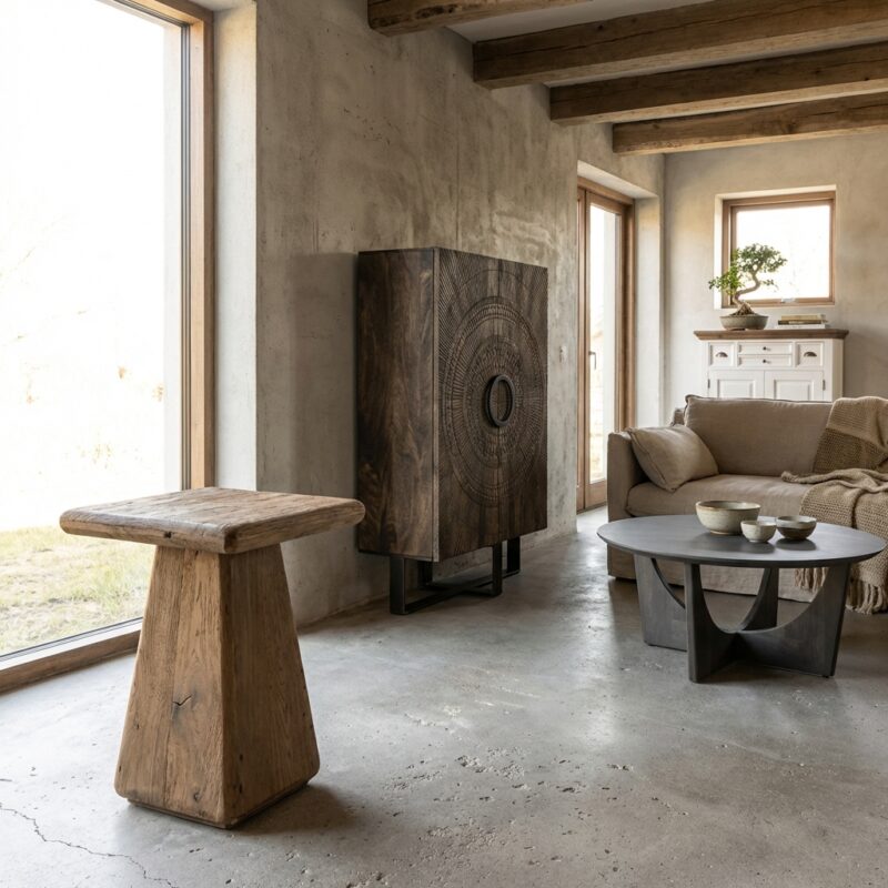 Vierkante bijzettafel in bruin, new vintage stijl, 40 cm lang en breed