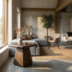 Vierkante bijzettafel in bruin, new vintage stijl, 60 cm lang en breed