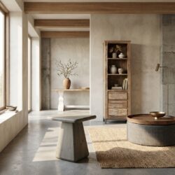 Vierkante bijzettafel in olijfbruin, New Vintage stijl, 40x40x55 cm