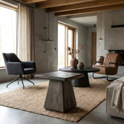 Asti vierkante bijzettafel olijfbruin 60 cm met nieuwe vintage stijl