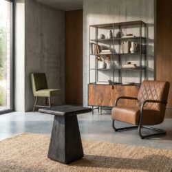 Asti vierkante bijzettafel in zwart, nieuwe vintage stijl, 40x40x55 cm