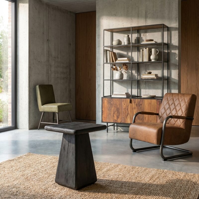 Asti vierkante bijzettafel in zwart, nieuwe vintage stijl, 40x40x55 cm