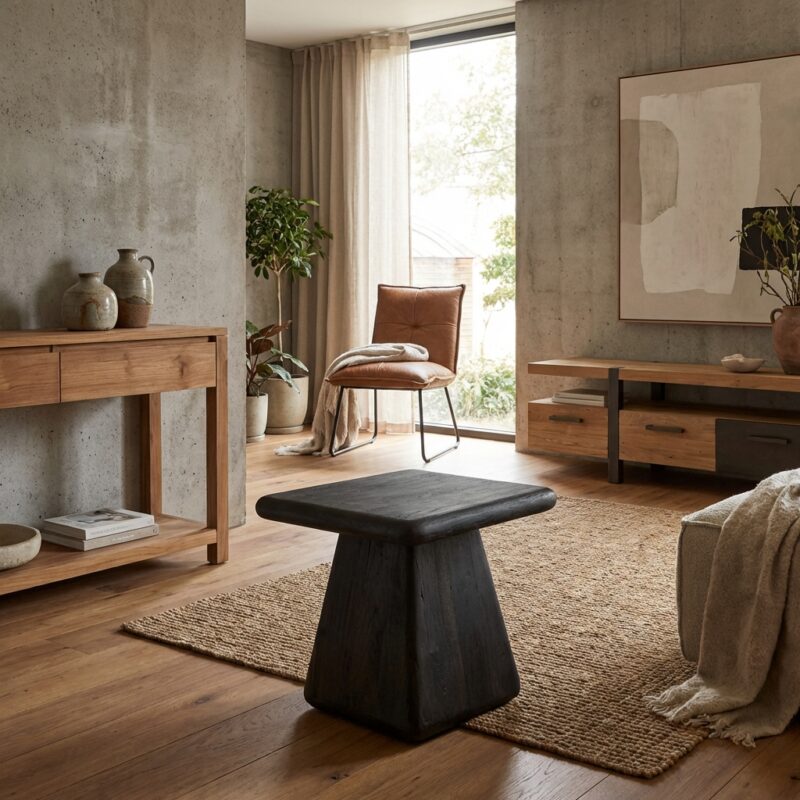 Vierkante zwarte bijzettafel van Asti in New Vintage-stijl