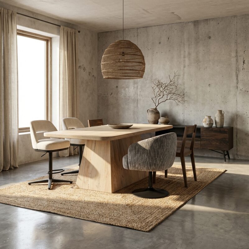 Asti eetkamertafel in natuurlijk hout met New Vintage stijl