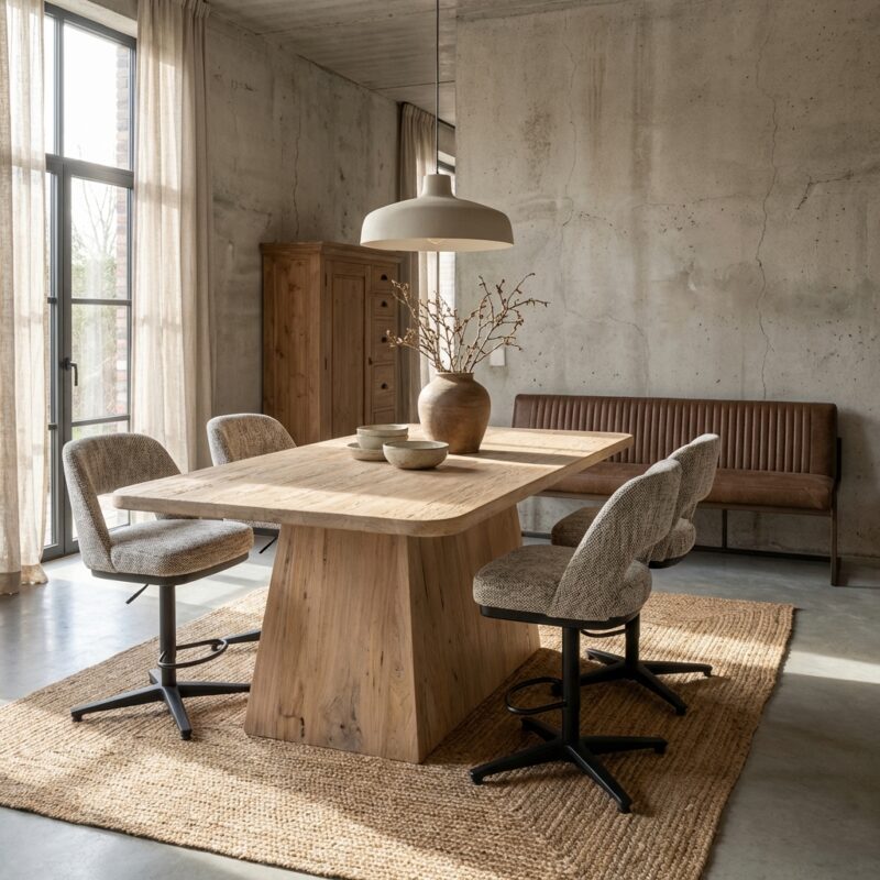 Rechthoekige eetkamertafel in natuurlijk hout met New Vintage-stijl