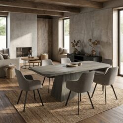 Asti eetkamertafel olijfbruin, rechthoekig, new vintage stijl