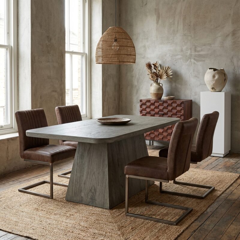 Asti eetkamertafel olijfbruin, rechthoekig, new vintage stijl