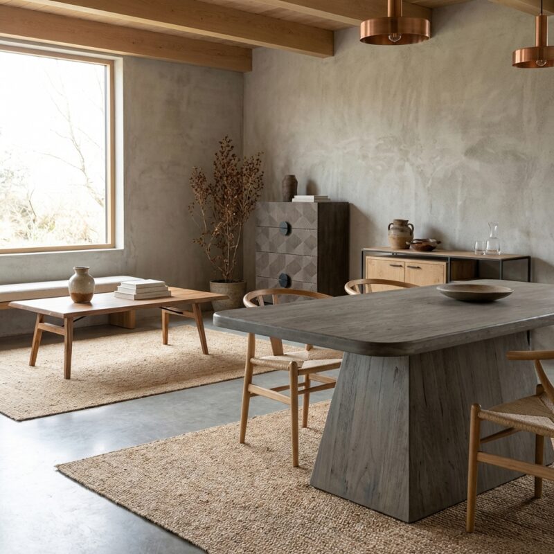 Asti eetkamertafel olijfbruin, rechthoekig, new vintage stijl