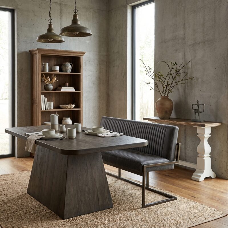 Asti eetkamertafel olijfbruin, rechthoekig, New Vintage stijl