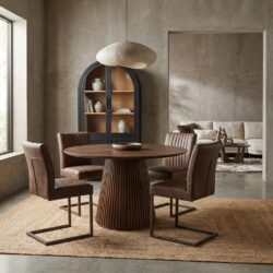 Ronde eetkamertafel in bruin, New Vintage stijl, 150 cm