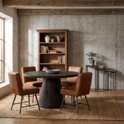 Ronde eetkamertafel uit zwart hout met New Vintage-stijl