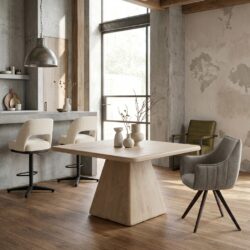 vierkante eetkamertafel in natuurlijk hout, New Vintage stijl, 150 cm