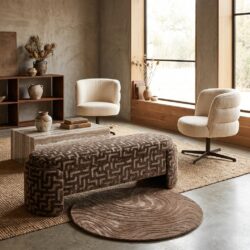 Brown labyrinth bank with storage, handcrafted, customized stock