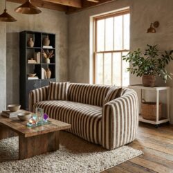 Bank Luxandra stripes sand, handgemaakt, zelf te monteren, afneembare kussens en armleuning