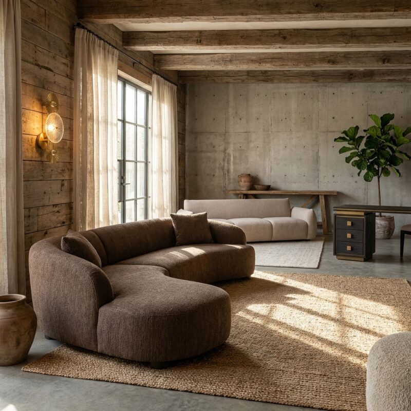 Bank Pandora brown chunky lounge left met afneembare hoes en armleuning