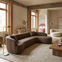 Bank Pandora brown chunky lounge right, beige, handgemaakt, afneembare hoes en kussens