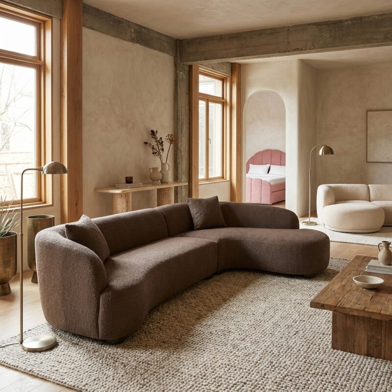 Bank Pandora brown chunky lounge right, beige, handgemaakt, afneembare hoes en kussens