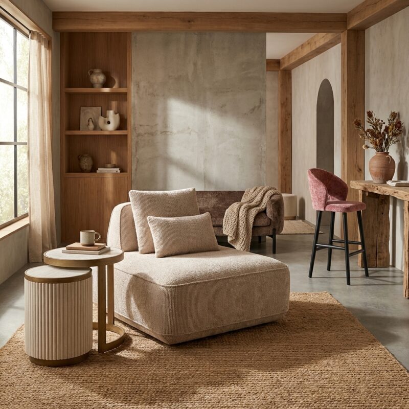 Bank Tudor natural boldweave 1-seater movable backrest hoofdafbeelding