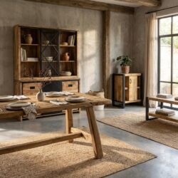 Houten bankje Blora 100 in recycled teak hout, stoer en robuust uiterlijk