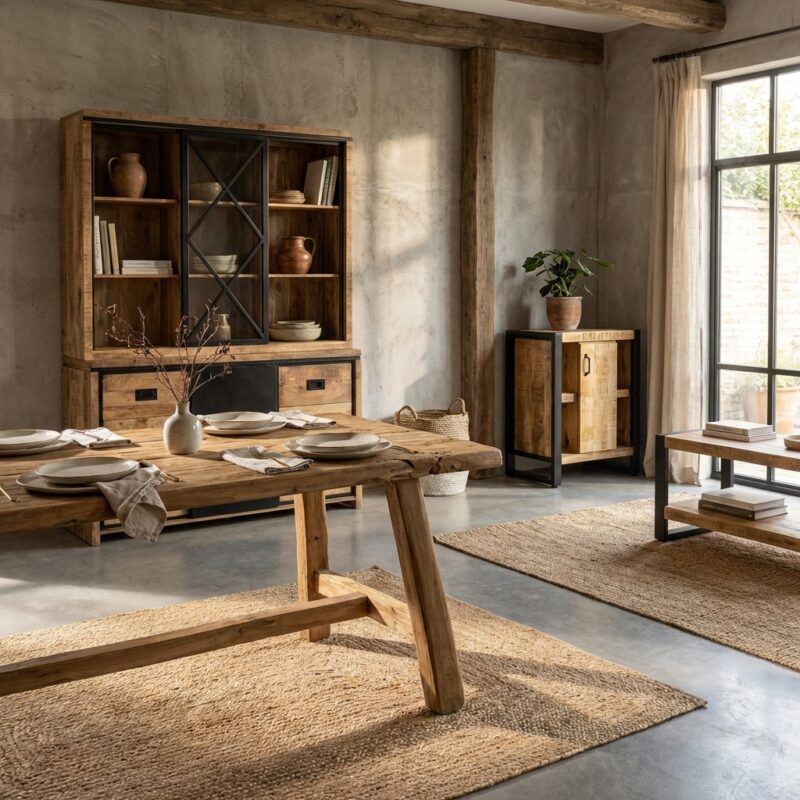 Houten bankje Blora 100 in recycled teak hout, stoer en robuust uiterlijk