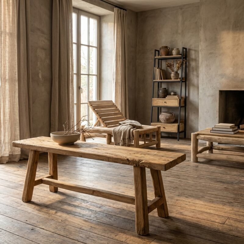 Bankje Blora 120, houten zitbankje uit recycled teak hout, Selected Collection