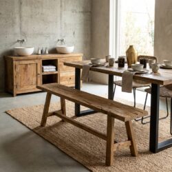 Houten bankje Blora 140 in recycled teak hout met stoer uiterlijk