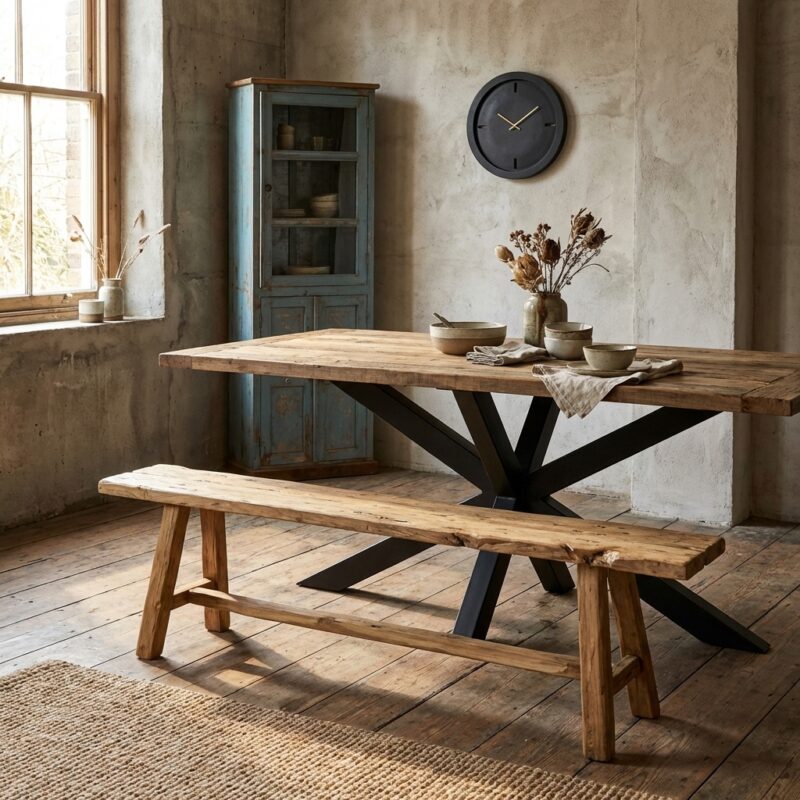 Houten bankje Blora 160 in recycled teak hout met robuust uiterlijk