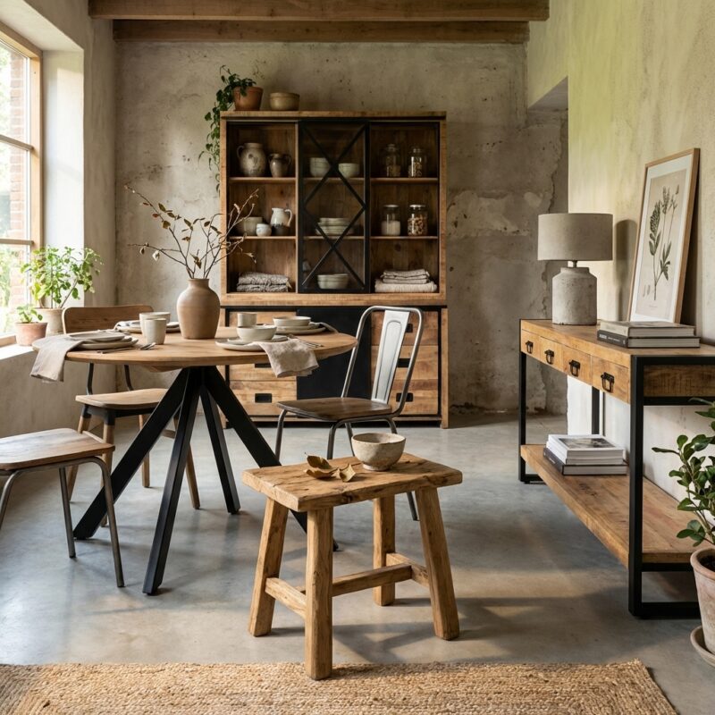 Houten bankje Blora 50 uit recycled teak hout met stoer uiterlijk