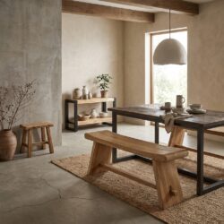 Handgemaakt Suarhout bankje met houtnerf en rustieke uitstraling