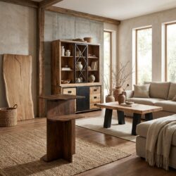 Banktafel Jade Bruin, prachtige Japandi-stijl, walnootkleurig hout