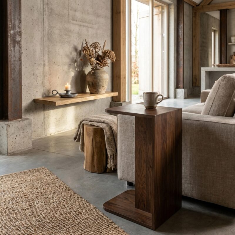 Banktafel Jade Recht Bruin, donker bruin mango hout Japandi stijl