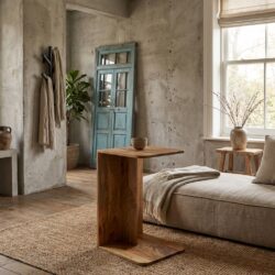 Banktafel Jade Recht Naturel, prachtige Japandi-stijl, naturelkleurig hout