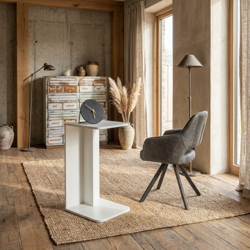 Banktafel Jade Recht Off White, prachtige Japandi-stijl, Off white kleurig hout