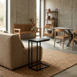 Banktafel Zwart Rya, zwart, mangohout, staal met poedercoat, industrieel design