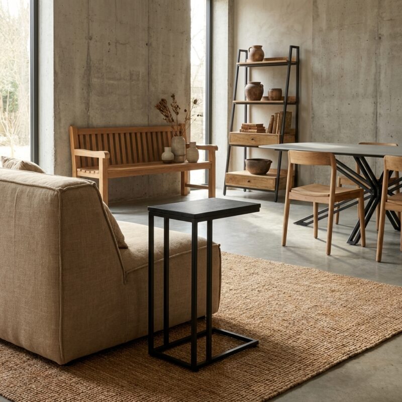 Banktafel Zwart Rya, zwart, mangohout, staal met poedercoat, industrieel design