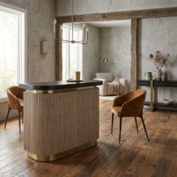 Bar Martini beige, luxe bar meubelstuk met travertin en hout, handgemaakt