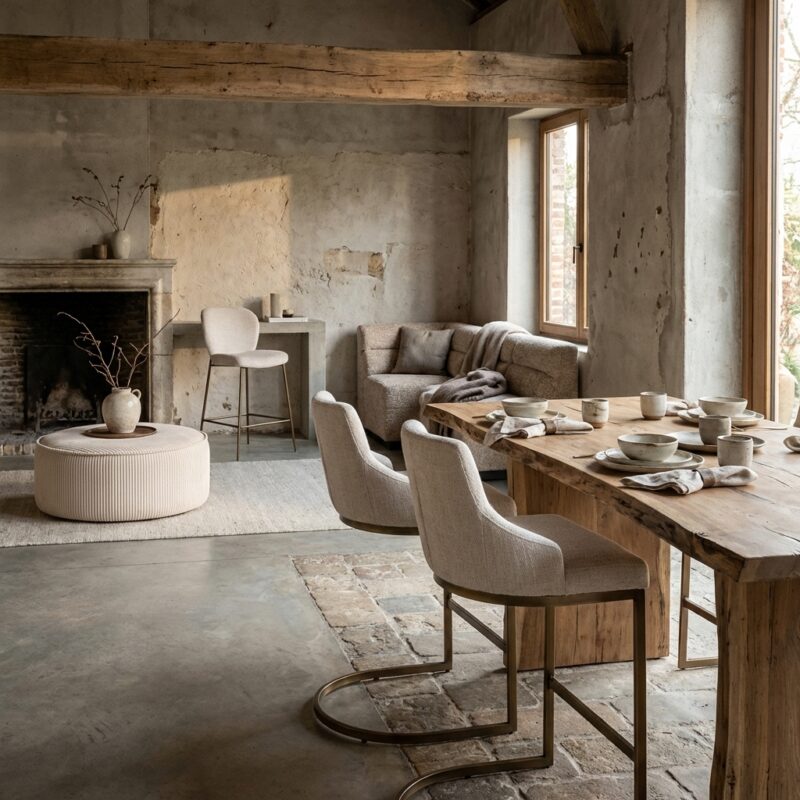 Barstoel Bolton natural renegade, goud en wit, zelf te monteren